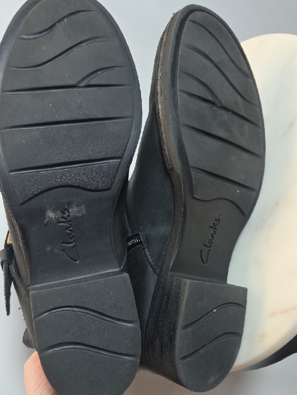 Clarks Black Leather Ankle Boots with Brass Buckle Size 10 - Picture 5 of 7